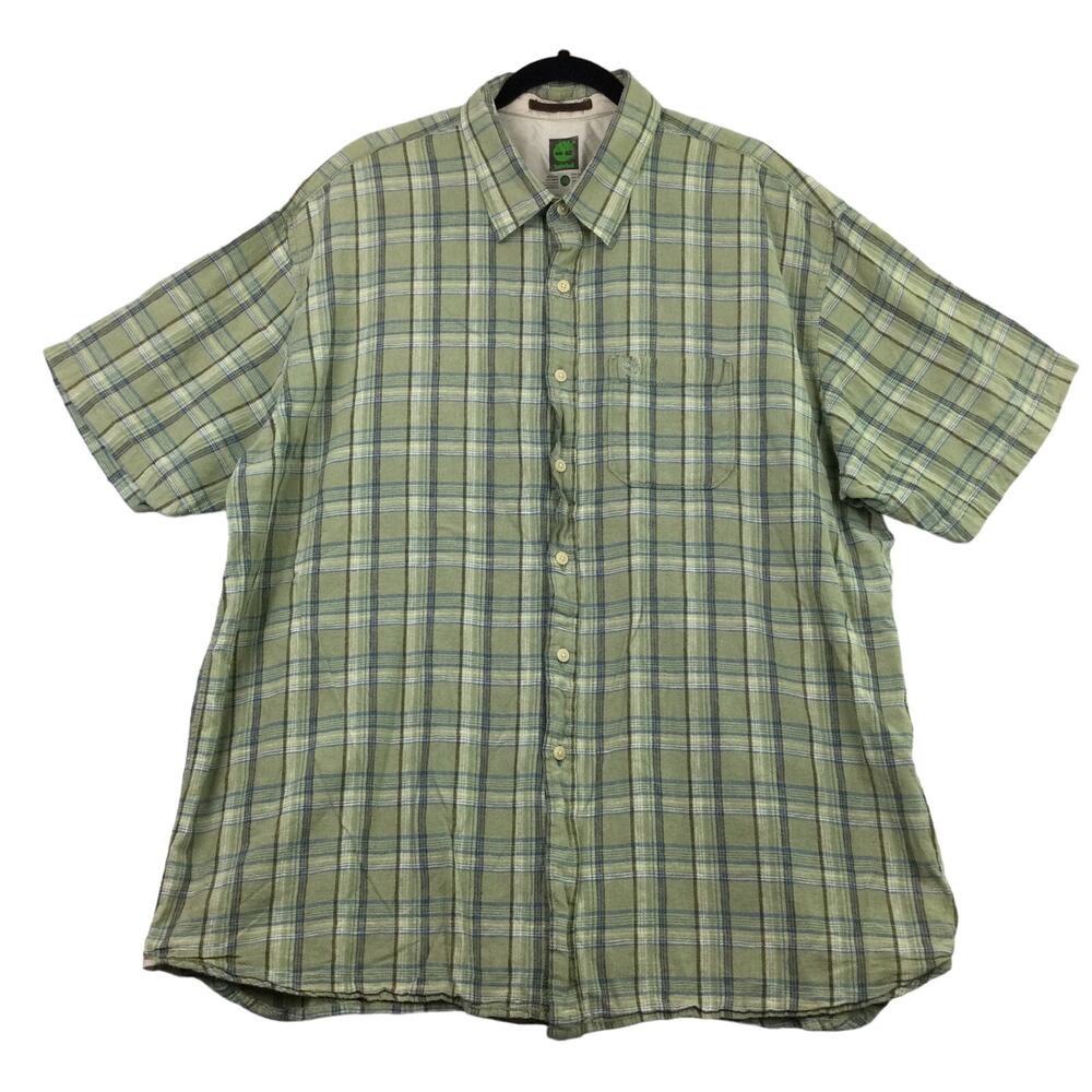 Timberland Gorpcore Cabincore Linen Earthy Normcore Plaid Button Down Shirt XXL